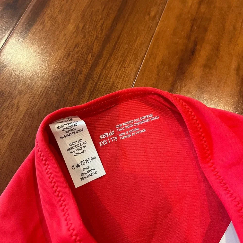 Aerie Bikini Bottom Swim Red High‎ Waisted Full Coverage Ruche New NWT XXS 2XS